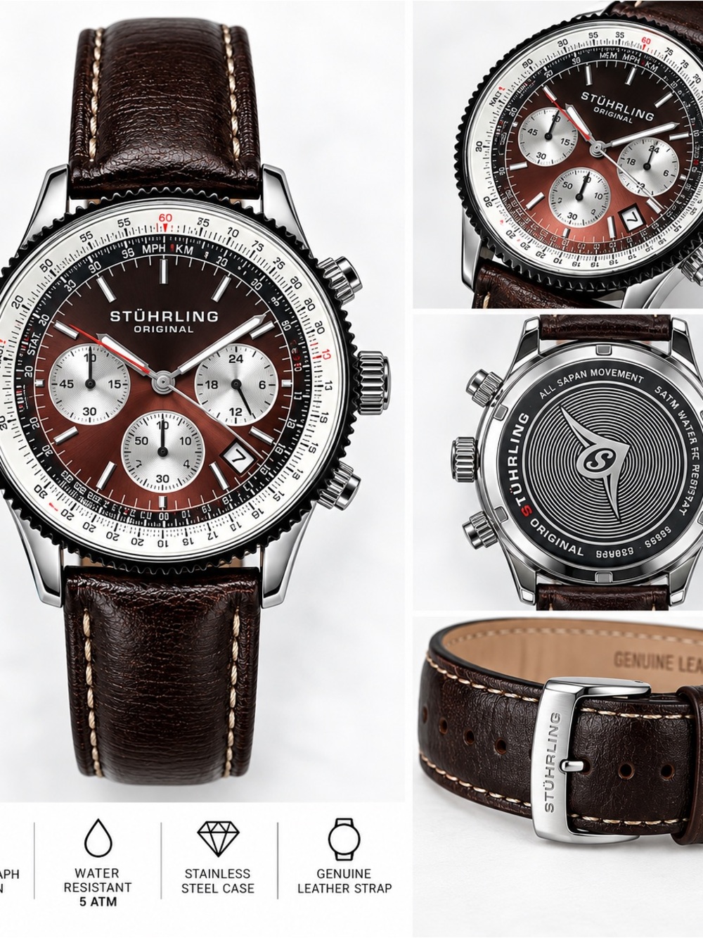 Stuhrling Original Brown and Silver Chronograph Watch